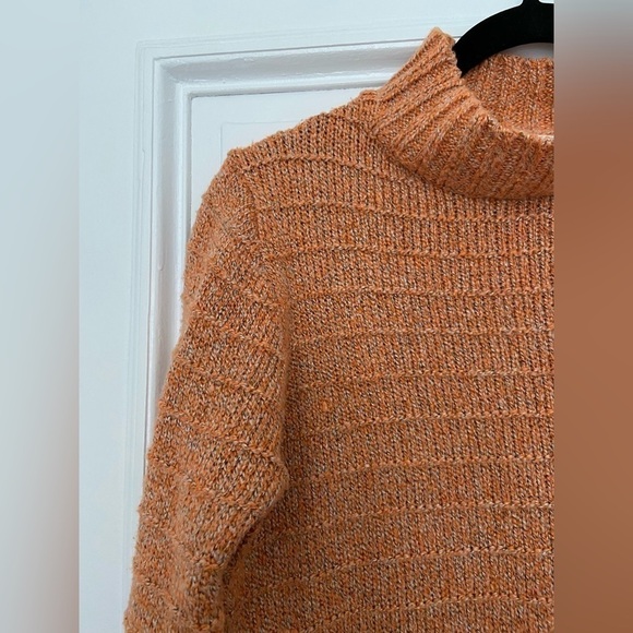 Solitaire Orange Gray Knit Soft Cozy Long Sleeve Sweater Funnel Turtle Neck - Picture 3 of 7